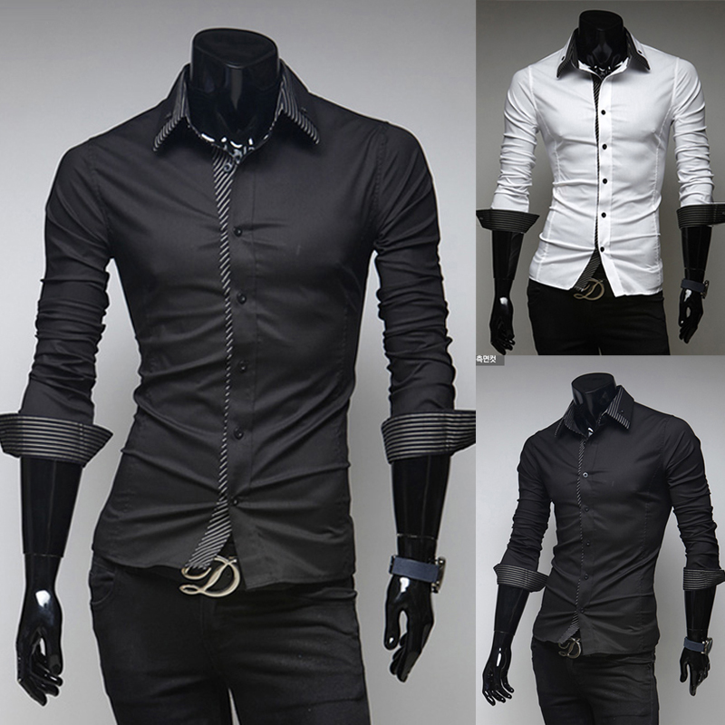 2015 New Fashion Design Men's Fashion Slim Fit Pure Color Long Sleeve ...